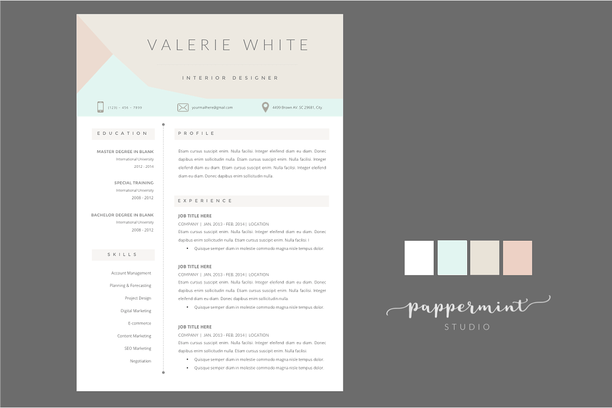 VW Resume Template + Cover WORD, a Resume Template by PAPPERMINT RESUME STUDIO (Photo 1 of 5)