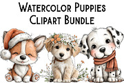 Watercolor Puppies Clipart, an Illustration by Pixels.Craft (Thumbnail 1 of 6)