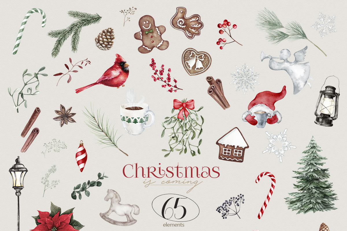 Christmas is coming - watercolor set, a Decorative Illustration by ReachDreams (Photo 2 of 9)