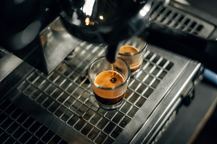 Strong shot espresso coffee from the machine, a Photo by Art Rachen