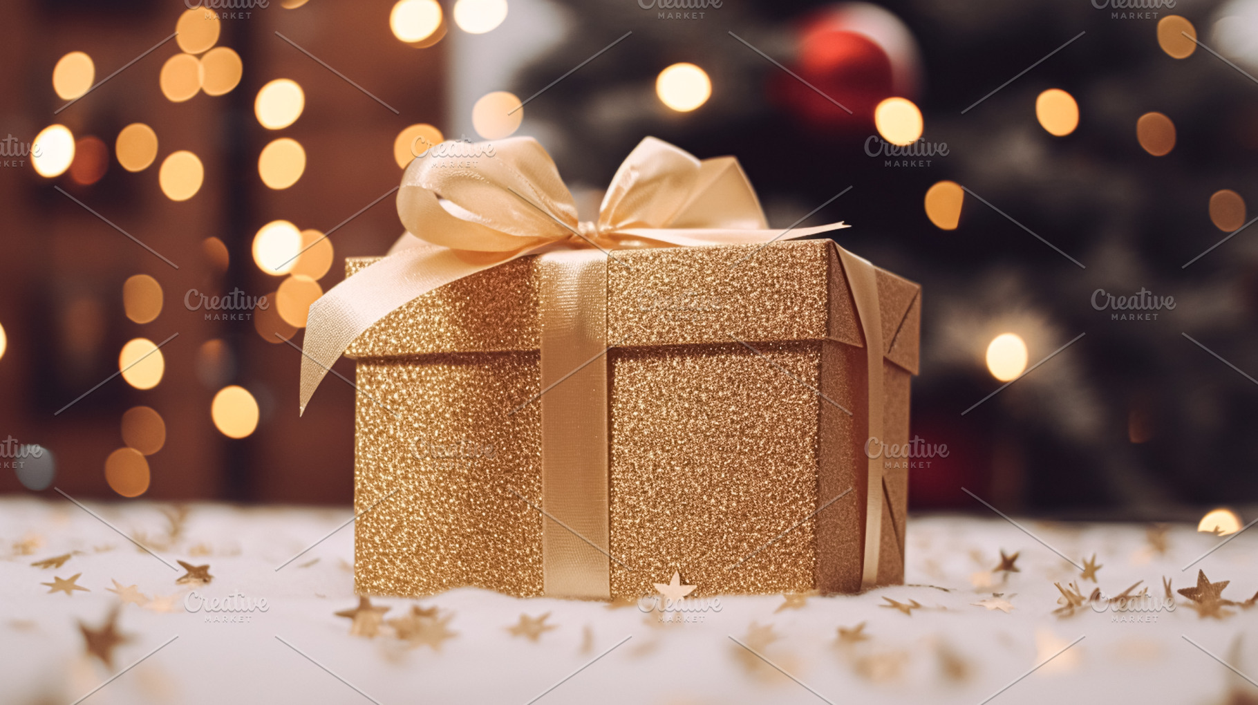 Christmas gift box near cosy fireplace in the English country co, a Holiday Photo by Anneleven