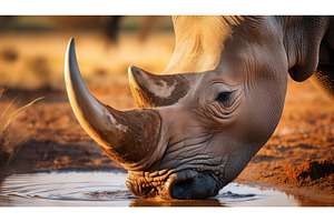 Close-up of a rhino drinking water, an Animal Photo by Igor Tichonow