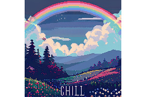 pixel art cover with text CHILL and, an Illustration by Lermont51