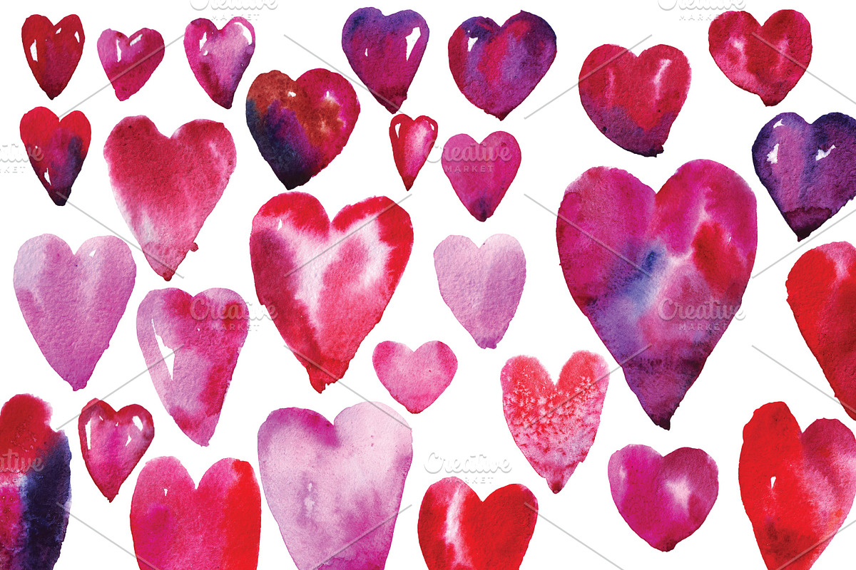 Watercolor hearts, an Illustration by YuliaBiser (Photo 2 of 3)