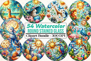 Round Stained Glass Animals Summer C, an Illustration by DreamCafeArt