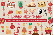 Lunar New Year Clipart and Patterns, a Seasonal Illustration by Drafts n Doodles (Thumbnail 1 of 12)