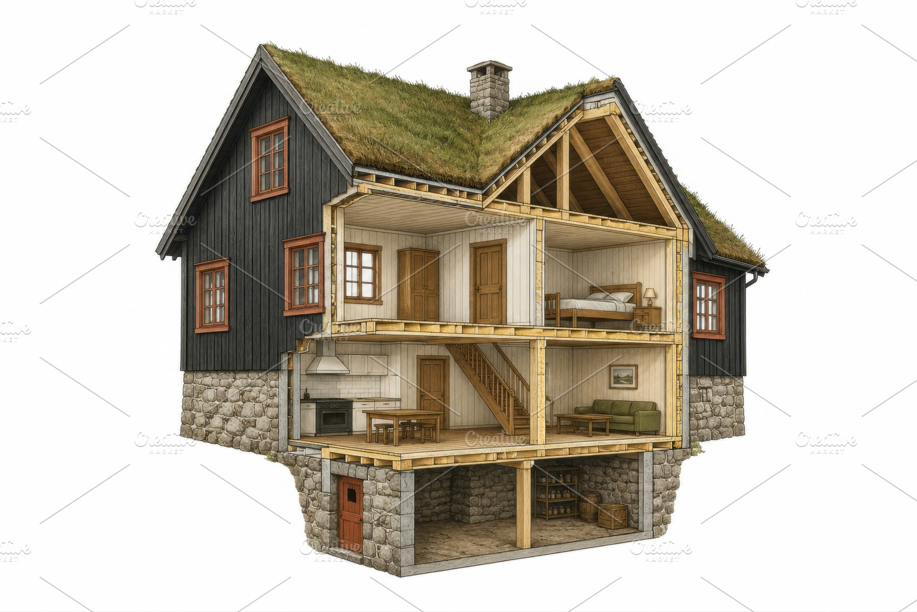 A traditional house cutaway, a Photo by Beautiful things