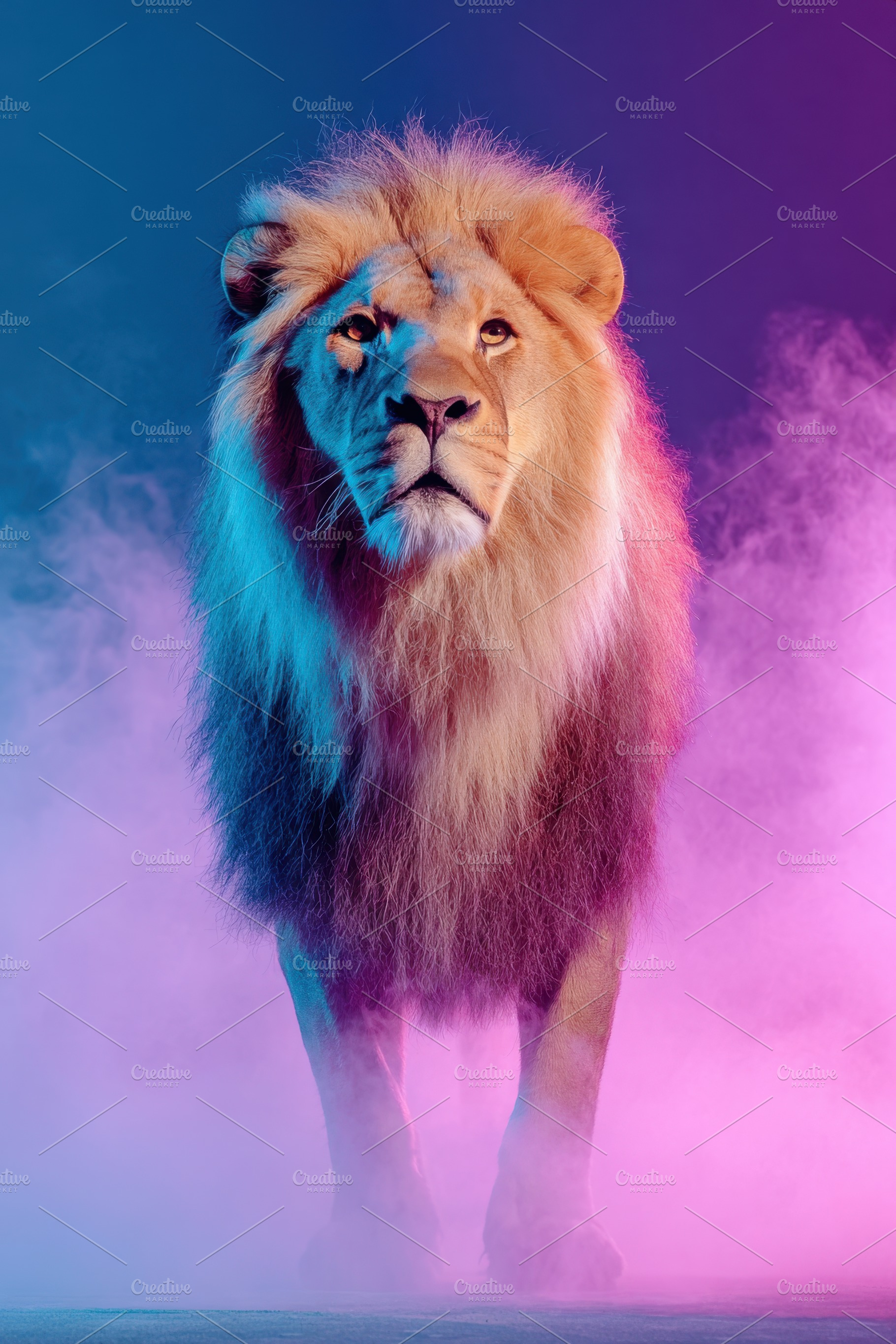 Majestic Lion in a Starry Desert Landscape, an Animal Photo by AlyaAnd