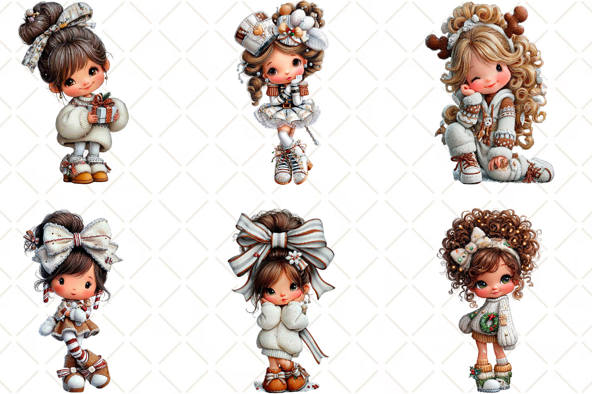 Whimsical Christmas Dolls Clipart, an Illustration by Black Bird Studio (Photo 2 of 6)