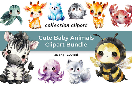 Cute Baby Animals Clipart Bundle