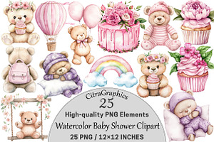 Watercolor Baby Shower Clipart, a Seasonal Illustration by CitraGraphics