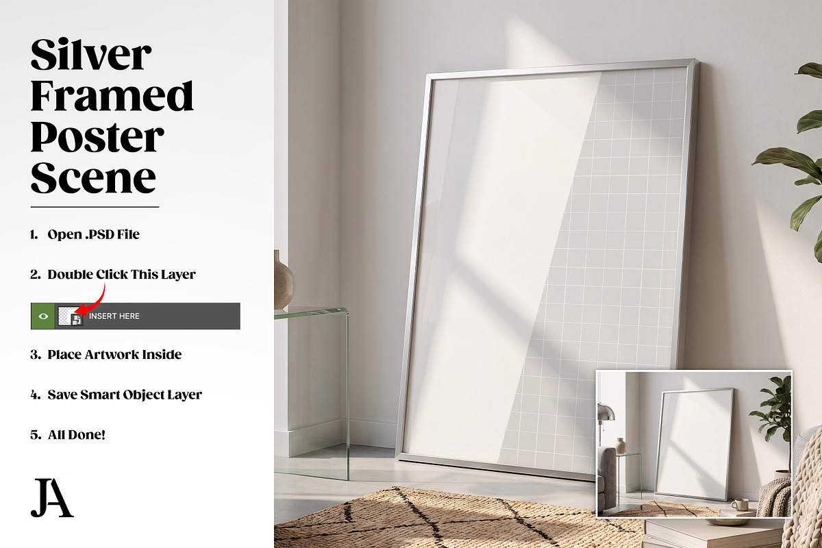 Silver Framed Poster 2x3 PSD Mockup, a Household Mockup by Julian Adams (Photo 3 of 3)