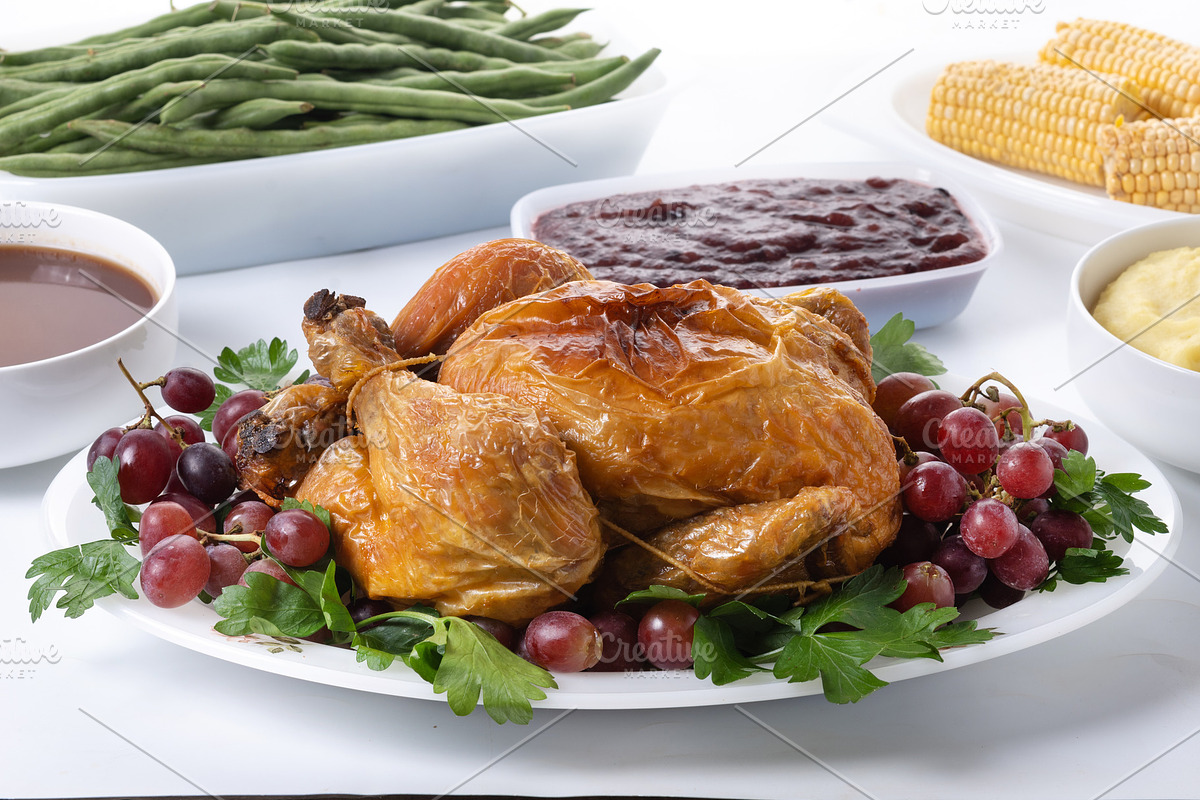 Thanksgiving dinner with turkey,mashed potatoes,ears of corn and green bean cas, a Food & Drink Photo by etorres69 (Photo 2 of 2)