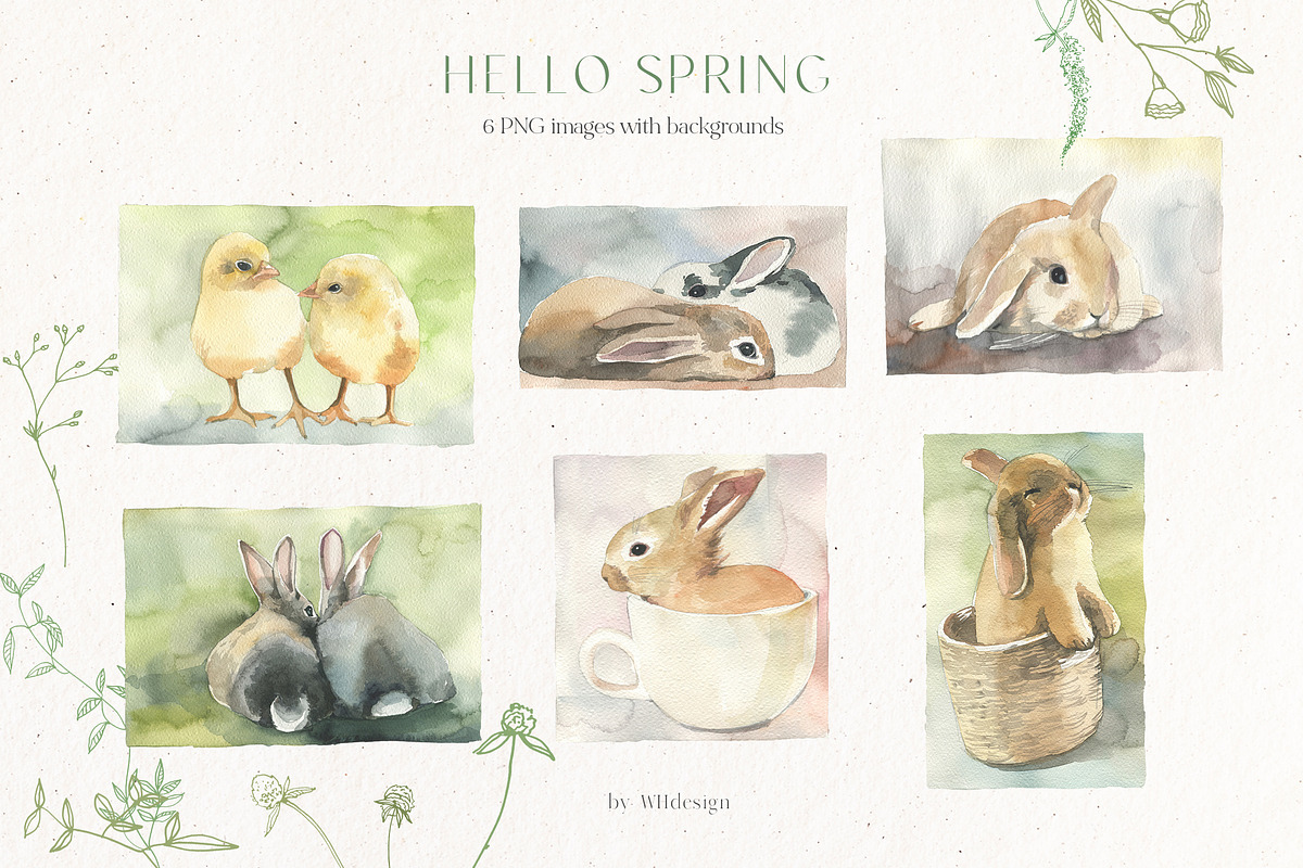 Hello Spring Watercolor ClipArt, an Animal Illustration by whiteheartdesign (Photo 4 of 24)