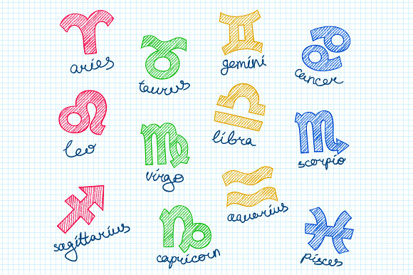 Pencil Doodle Zodiac Symbols preview 2