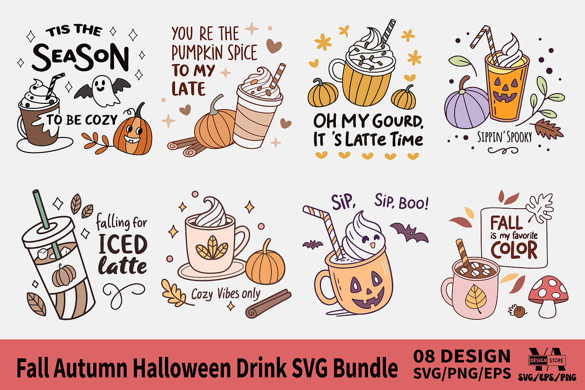 Fall Autumn Halloween Drink SVG Bund, an Object Illustration by Ya_ Design Store (Photo 1 of 9)