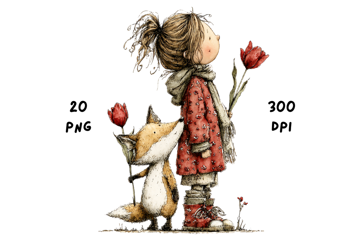 Whimsical Floral Girl & Fox Clipart, an Animal Illustration by GiraffeCreative (Photo 12 of 20)
