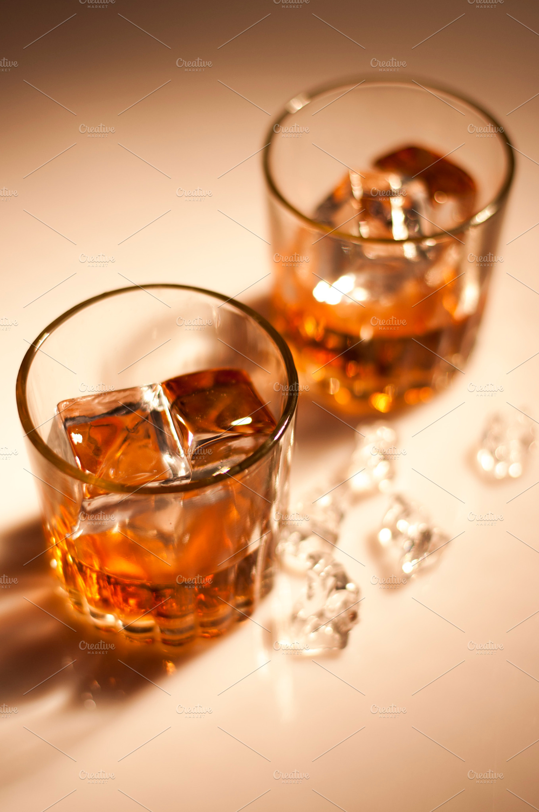 Whisky Glass Focused Containing Whisky Glass And Ice