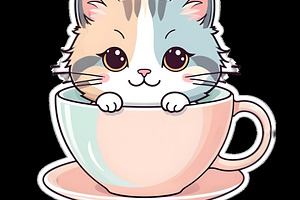 Cute Kawaii Cat in Cup Clipart