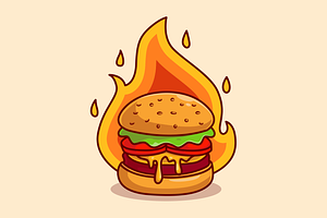 Burger Cheese With Fire Cartoon, a Food Illustration by Catalyst Labs