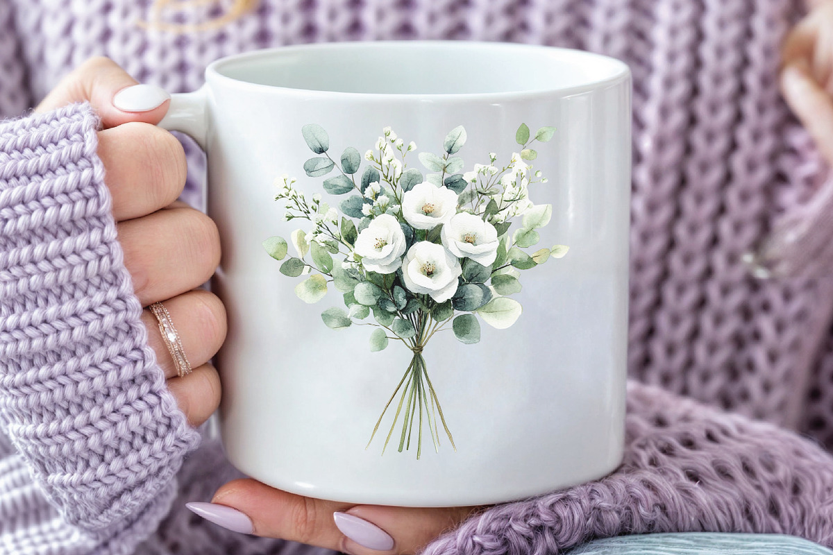 White Boho Wedding Floral Bouquet, an Illustration by CraftArtStudio (Photo 5 of 6)