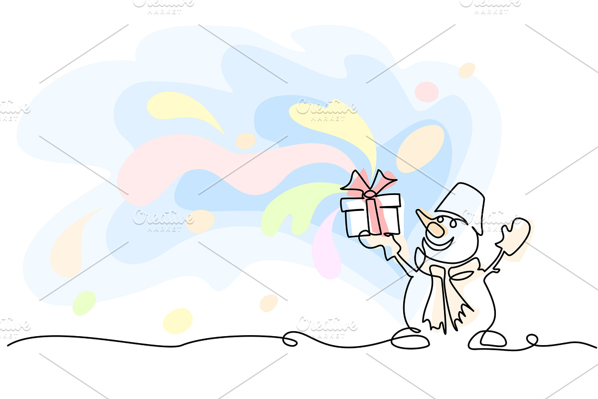 Snowman with with present box, a Decorative Illustration by Valenty