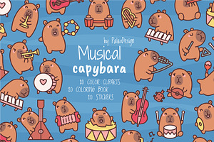 Capybara Music Clipart Set, an Animal Illustration by Palau