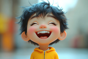 Happy young boy smiling joyfully on, a Photo by Tanuart