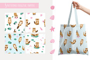 Cute Otters Cliparts & Patterns, a Graphic by danceyourlife (Thumbnail 6 of 11)