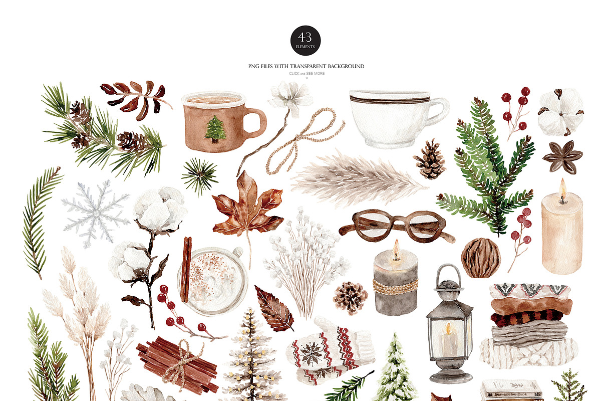 Watercolor Clipart - COZY WINTER, a Decorative Illustration by Beigetime (Photo 3 of 13)