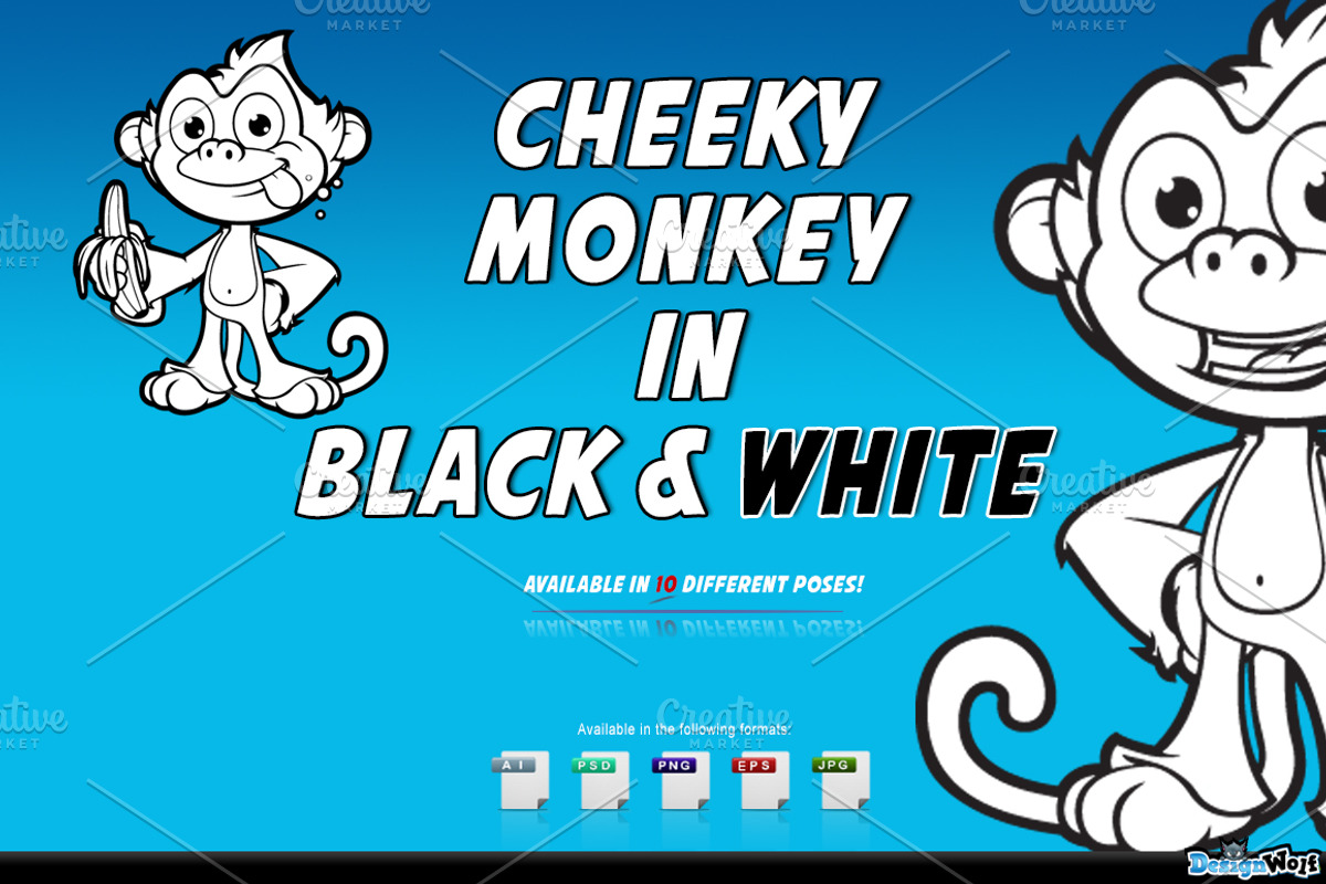 Cheeky Monkey In Black & White, an Animal Illustration by DesignWolf (Photo 1 of 2)
