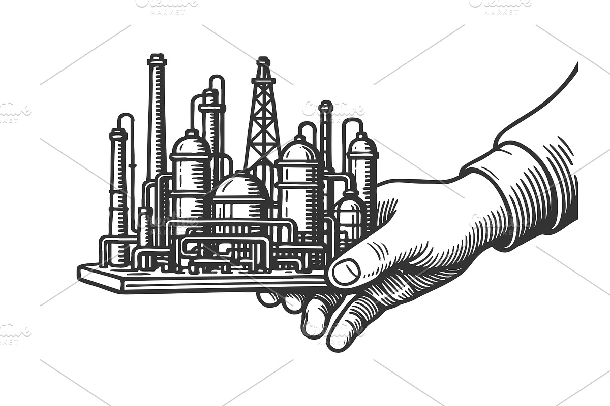 Hand Holding Industrial Factory, an Illustration by AlexArt