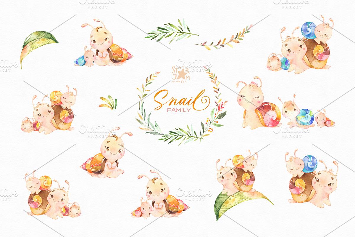 Snail & Family. Cute Collection, an Illustration by StarJam (Photo 5 of 5)