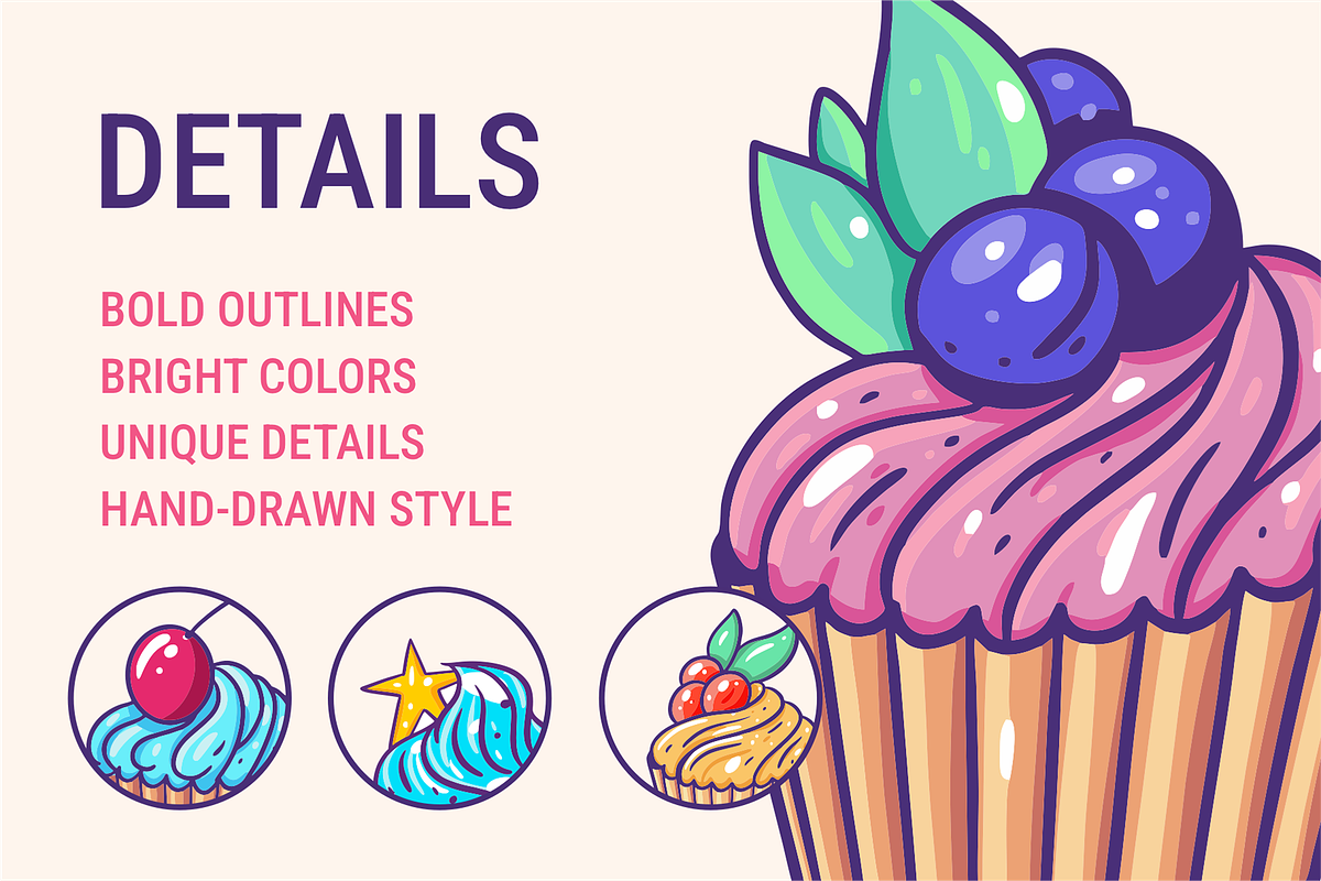 Cupcake Doodles & Dessert Clipart, a Food Illustration by Oktyabr (Photo 3 of 5)