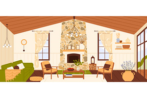 Modern rustic living room interior, an Object Illustration by Flashvector