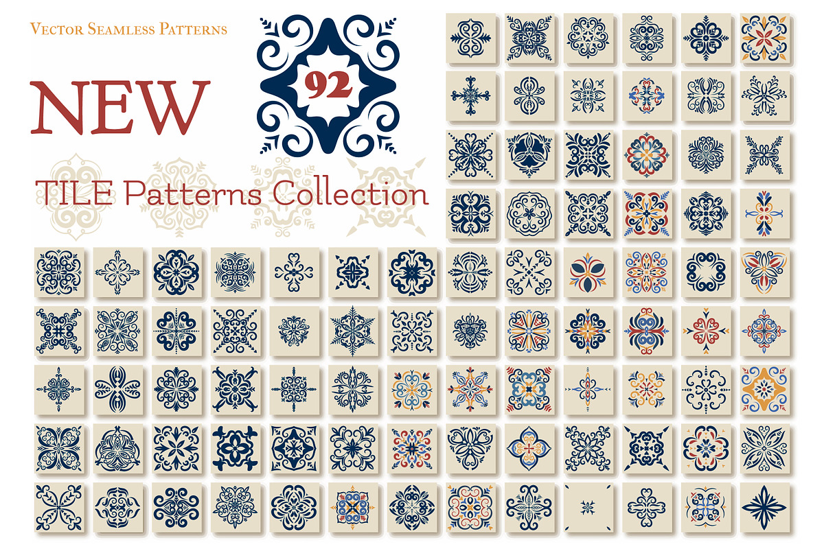 Big set of 92 TILE templates,Azulejo, a Pattern Graphic by DeMih