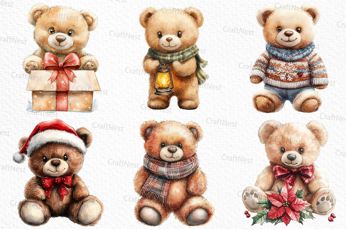 Christmas Teddy Bear Clipart, an Illustration by Craft Nest (Photo 4 of 6)