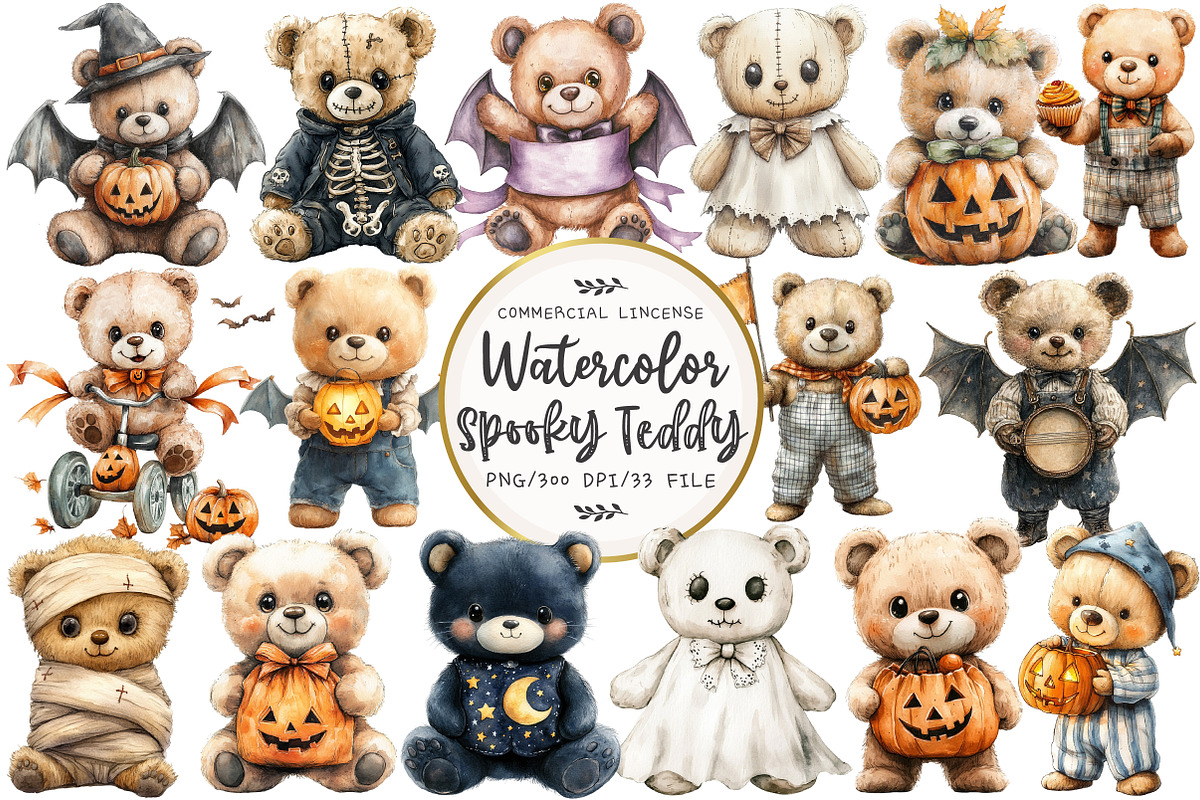 Halloween Teddy Bear Clipart, an Illustration by OK Design (Photo 1 of 5)