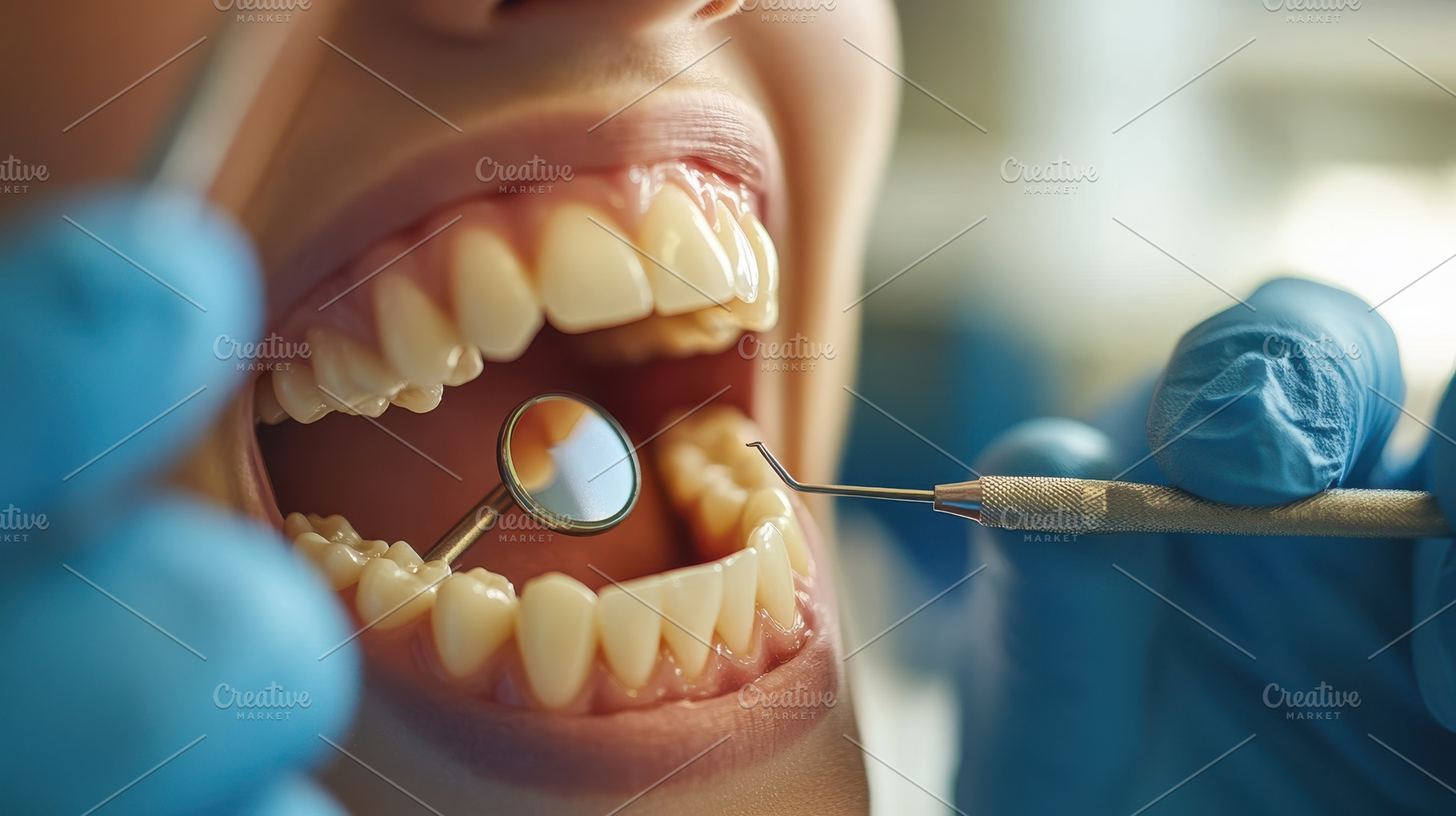 Dental checkup: Open mouth with mirr, a Health & Medical Photo by Pixeness Studio