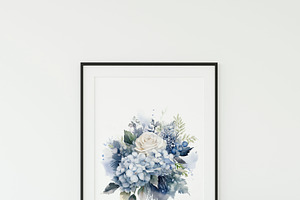 Dusty Blue Flowers Winter Clipart PN