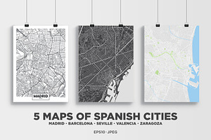 5 maps of Spanish cities