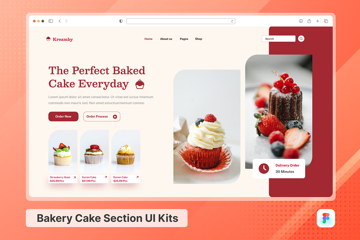 Kreamby Bakery Cake Service Section, an UI Kit Template by SquidPixey (Photo 1 of 3)