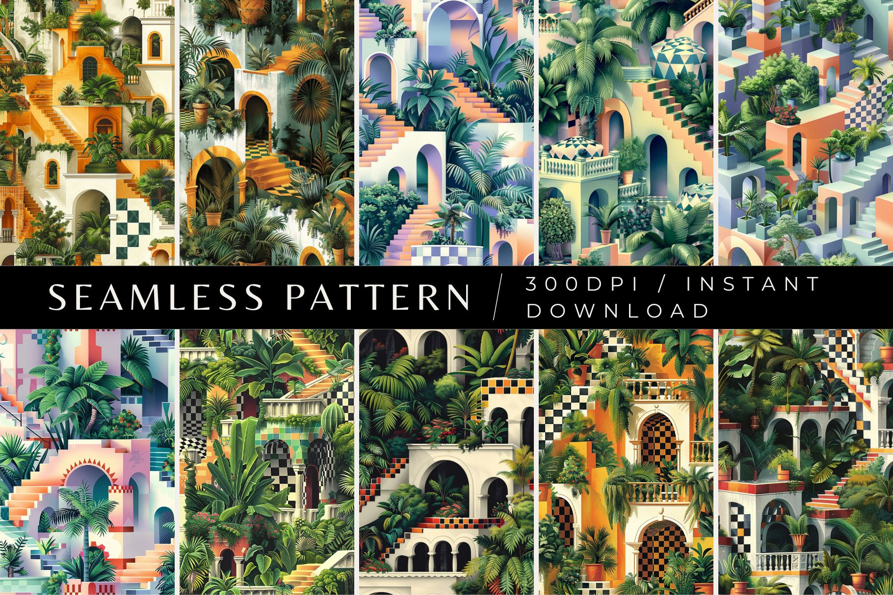 10 Tropical Labyrinth Patterns, a Pattern Graphic by Inknfolly