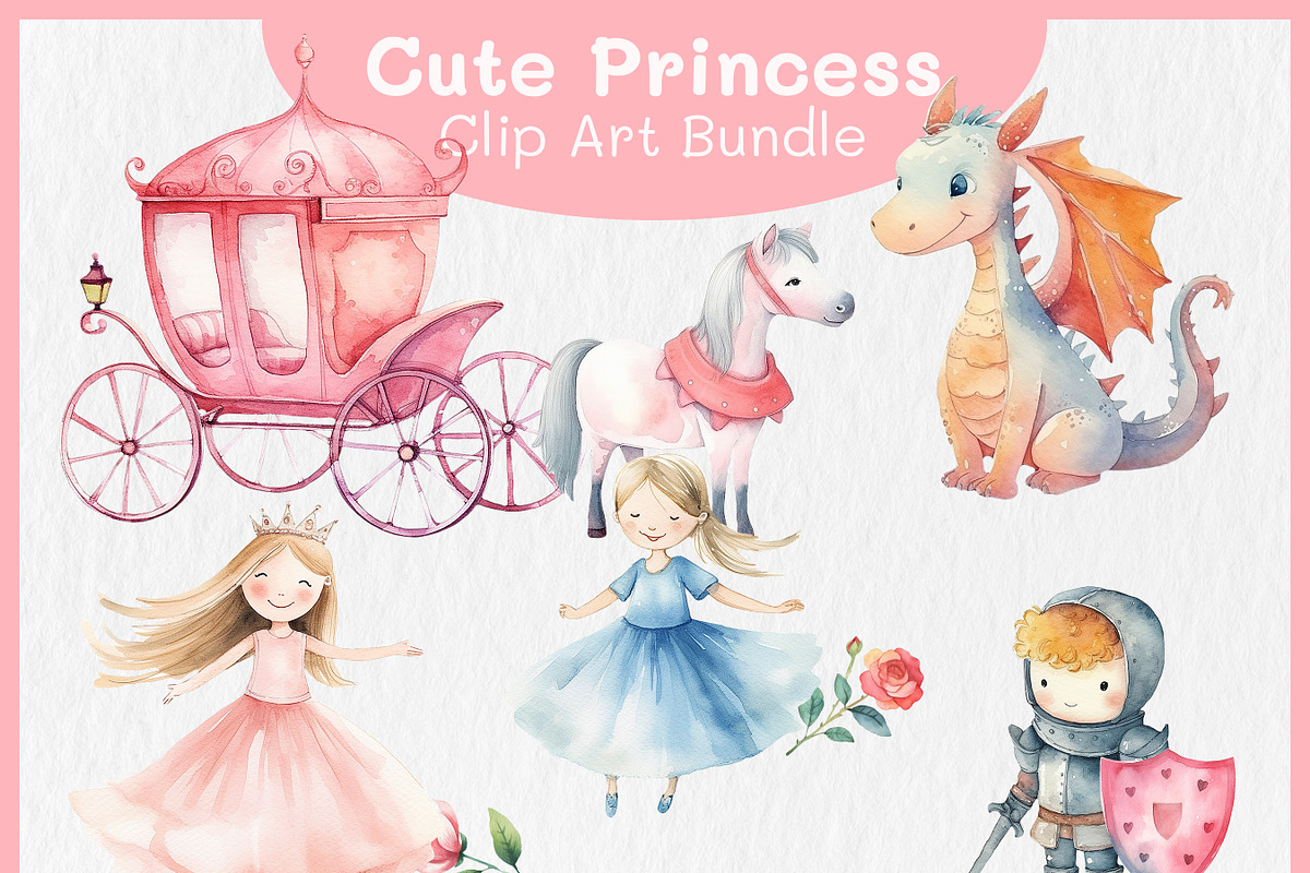 Cute Princess and Knight Clipart, a Decorative Illustration by Digital Dreamscaping (Photo 1 of 4)