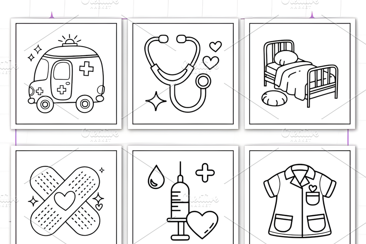 Bold Easy Medical Girly Coloring Pag, a Decorative Illustration by Ink Gallery (Photo 3 of 4)