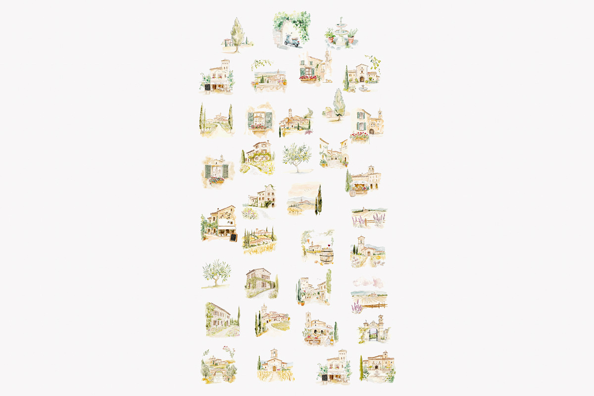 Tuscan clipart Italian watercolor, a Decorative Illustration by Patishop Art (Photo 11 of 11)