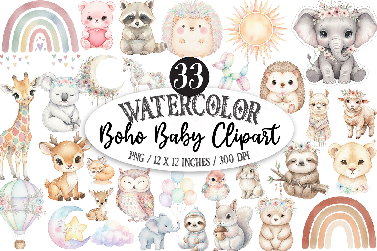 Boho Baby Watercolor Clipart, an Illustration by Designking (Photo 1 of 5)
