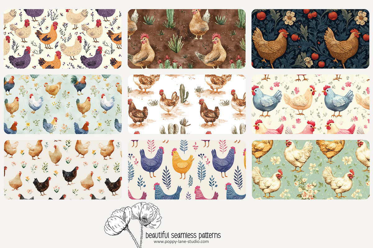 80 chicken seamless pattern, a Pattern Graphic by Poppy Lane Studio