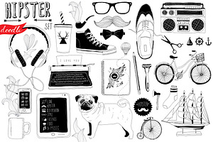 Hipster doodle set + 24 patterns