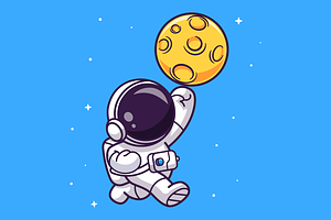 Cute Astronaut Smashing Moon Cartoon